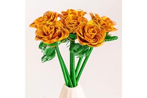 ZffXH 6 Pack bunter, metallischer Kunstrosenstrauß, kleine Kunstblumen aus Aluminiumdraht, langlebige Metallrosen für Garten, Friedhof, Muttertag, Weihnachten, Valentinstag