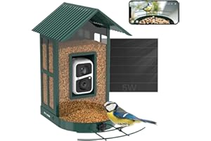 SOLIOM Vogelhaus mit Kamera,Vogelfutterspender für den Hinterhof, Vogelfutterhaus mit Video Aufnehmen,WiFi Kamera Smart Vogelfutterautomat mit Solarpanel Stromversorgung & KI-Vogelerkennung BF08