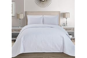 MK Home Mk Collection 3pc King/California King Solid Embossed Bedspread Bed Cover Over Size White 118" x 106" New