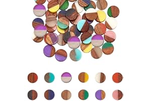 PH PandaHall 48pcs 12 colori cabochon in resina geometrica, 10mm piatto rotondo geometrico rombo cabochon in resina di legno legno resina vintage dichiarazione per collana orecchino risultati