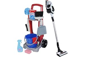 Theo Klein 6098 Cleaning Trolley, Easy to Assemble, 9-Piece Accessories Including Toy Vacuum Cleaner, Broom, Mop, Bucket and Much More, Toy for Children from 3 Years