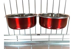 Ellie-Bo - Coppia di Ciotole per Cani, per Gabbie, Penne o Gabbie, Misura Media, 0,9 l, Colore: Rosso