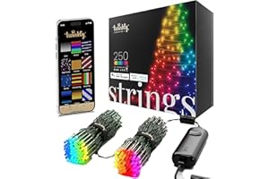 Twinkly Strings - Cadena de Luces de Navidad con 250 LED RGB - Decoración Navideña Interior y Exterior - Iluminación Controlada por App, Cable Negro, 20m