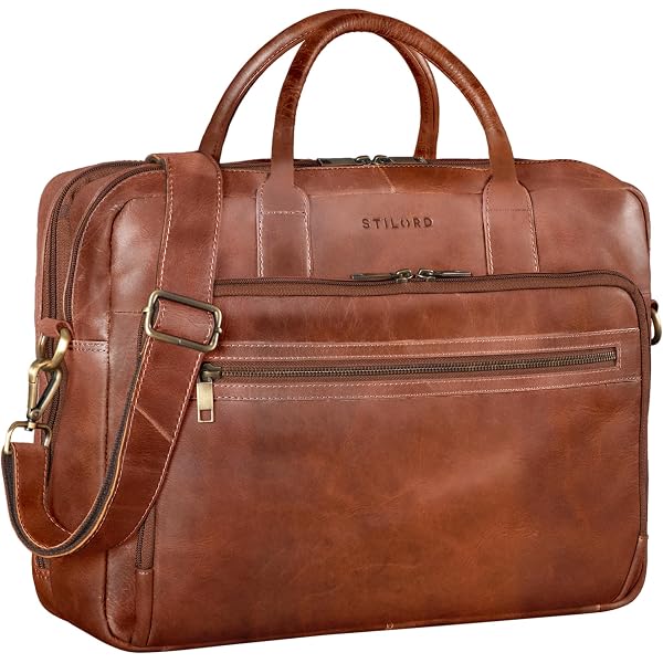 STILORD 'Paolo' Sac Ordinateur Portable Cuir Véritable 15.6 Pouces - Sacoche Homme Femme Bandoulière