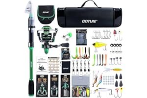 Goture Fishing Rod and Reel Combos with Carrier Bag, Green/Pink Telescopic Pole Spinning Reel Lures Set, Telescopic Fishing Rod Fishing Kit for Travel Saltwater Freshwater