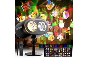 NACATIN Christmas Halloween Projector Lights Outdoor, 2-in-1 No-Card Design with Remote, 12 HD Patterns & 7 Ocean Wave Effects, IP65 Waterproof Holiday Projector for Yard, Garden, House Decor