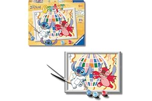 Ravensburger - Creart D Disney Stitch y Leroy | Pintar por Numeros Niños | Kit Manualidades Niños 9 Años | Kit Pintura Niños Completo | Regalo Niña 9 Años | Incluye Marco 24x18cm
