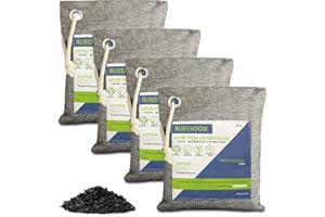 RUBEHOOW Sacs purificateurs d'air Nature Fresh à base de charbon de bambou activé - 4 pièces.Élimine odeurs à la maison,dans les voitures,placards,sdb & pour les animaux.Filtre le carbone actif purifiant l'air