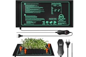 BORDEAG Esterilla calefactora de 50 W para plantas con termostato, 10 x 20,75 pulgadas con termostato, estera térmica para invernadero, estera térmica para plántulas, estera de calor para plantas,