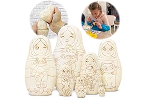AEVVV Set 7 pcs Unfinished Nesting Dolls Blank for Arts and Crafts, DIY Projects - Wooden Crafts to Paint Your Own Matryoshka - Blank Russian Nesting Dolls
