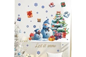 SHUCHING Winter Christmas Wall Decals Peel and Stick, Christmas Wall Sticker Snowman Snowflake Xmas Tree, Christmas Wall Decorations for Bedroom Living Room Party Door Windows Showcase