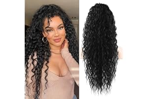FLUFYMOOZ Ponytail Extension, 26 Inch Bohemian Style Drawstring Ponytail Hair Extensions for Women, Long Curly Wavy Ponytail Natural Synthetic Hairpiece for Women (26 Inch Natural Black)