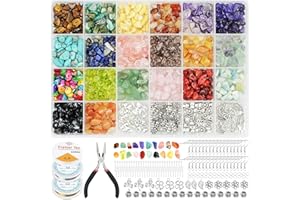 Tslinc 1584-teiliges DIY-unregelmäßiges Schmuckset, 24 Farben, natürliche Edelsteine, Bastelset für DIY-Schmuck, Halskette, Armband, Ohrringe, mit Ohrringhaken, Biegeringen, Linie und Kettenzange