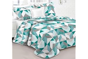 HaraDeco Colcha Bouti Fina Cama 135, Cubrecama Termosellada con Fundas Almohada, Colcha de Verano Estampado (Verde, Cama 135)