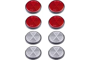 BEIJISTAR Trailer Reflectors Kit, 4 x Red 4 x White Round Self Adhesive Reflectors, Reflectors for Gate Post Fence Trailer Truck RV Caravan