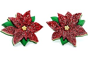 Bluebubble MERRY CHRISTMAS Glitter Poinsettia CLIP ON Earrings on Gift Card