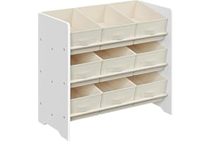 SONGMICS Toy Organiser, Kid Toy Shelf with 9 Non-Woven Fabric Boxes, for Children's Room and Playroom, Spacious, 29.5 x 62.5 x 60 cm, Cloud White GKR033W10