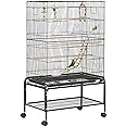 PawHut Large Bird Cage Budgie Cage with Stand, Toys, Wheels, Accessories, Storage Shelf for Canaries, Finches, Lovebirds, Parakeets - Black, 79 x 49 x 133 cm