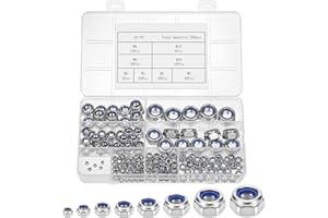 Bczhieulw 200 pezzi dadi autobloccanti, dadi di bloccaggio in acciaio inox A2-70, set di 8 dadi di dimensione: M2, M3, M4, M5, M6, M8, M10, M12.