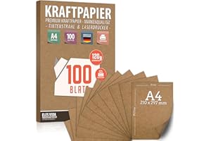 ‎ELES VIDA 100 Blatt Kraftpapier A4 Set - 120 g - 21 x 29,7 cm - DIN Format - Bastelpapier & Naturkarton Pappe Blätter aus Kraftkarton zum Drucken, Kartonpapier Basteln für Vintage Hochzeit Geschenke Etiketten