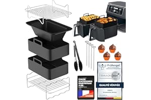 UNBOX Accessoires Air Fryer compatible avec Ninja Foodi Dual AF300EU, AF400EU, Russell Hobbs 9L, COSORI 8,5L, Cookwise 9L- Avec Moule Air Fryer Ninja, Plateau à pizza, Grille