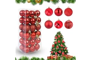 Feliciay 36 Bolas De Bolas De Navidad, Varios Colgantes Inastillables, Juego De Adornos Para áRbol De Navidad, DecoracióN Para Colgar En Fiestas De Temporada, Bodas, Colgantes Decorativos (Rojo, 4 Cm)