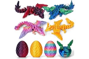 Merrwon 4er Set 3D-gedruckte Drachen mit Flügeln und Drachenei – Kreatives Spielzeug und Deko, Überraschungsei, Geschenk für Kinder (A)