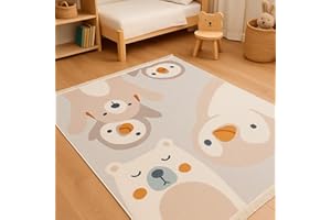 RUGURA Alfombra Infantil Habitación Niña Niño Dormitorio Animales Ositos Nubes Estrellas Arcoiris 160x230cm Gris Beige