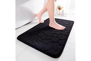 chakme - Tappeto da bagno in memory foam, motivo effetto pavimentazione con ciottoli, molto assorbente, particolarmente morbido e lavabile in lavatrice, 50 × 80 cm, nero