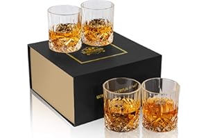 KANARS Juego de 4 Vasos de Whisky, Copas de Whiskey Robusto Cristalino Sin Plomo para Escocés, Borbón y Más, 300 ml, Caja de Regalo de Lujo