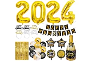 ‎SEASBOES Silvester Party Dekoration Set 2024, Silvester Deko, Luftballon Dekoration Set, Happy New Year folienballon,Silvester Party Deko, Black Gold Happy Neujahr Deko, Silvester Party Dekoration 2024