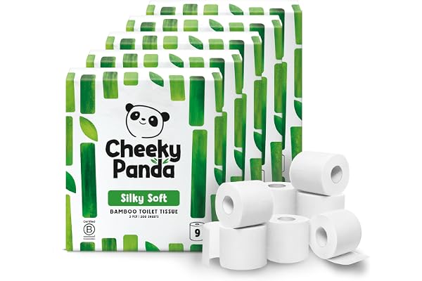 The Cheeky Panda Bambutoalettpapper i 3 lager, storpack | 48 rullar x 200 ark (9 rullar x 5)