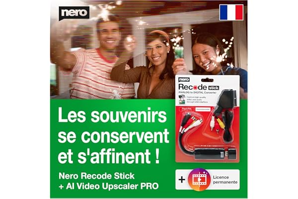 Nero – Sauvegardez Vos Souvenirs | VHS Video Grabber + Adaptateur Péritel + AI Video Upscaler Unlimited | Numériser VHS & Améliorer la Qualité Vidéo par IA | S-VHS | Hi8 | Super 8 | Windows 11/10
