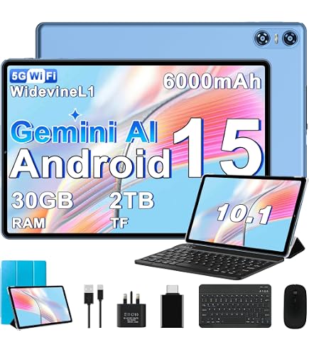 Relndoo Android Tablet with Keyboard, Android 15 Tablet 10 inch