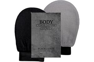 BFEFBO Exfoliating Bath Gloves, Dual-Sided Grey and Black, Deep Cleansing Body Scrub Mitts