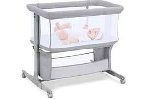 Growaystory Beistellbett Baby Bettseitiger Bassinet für Neugeborene Tragbarer Baby Bett mit Rädern Aufbewahrungskorb Matratze 7-Fach Höhenverstellbar Zustellbett (Hellgrau)