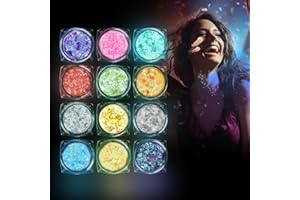ACIELANNA Fluorescente Gel Glitter, 12 Colori Brillantini Make Up, Brillantini Viso per Festa di Natale, Festa Musicale, Compleanno, Brillantini Corpo per Viso, Corpo, Unghie, Capelli