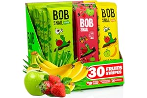 BOB SNAIL Healthy Snacks For Adults of Fruit Leathers - 30 Bulk Vegan Snacks for Kids & Adults - Strawberry Banana and Apple - Gluten - Free Low Calorie Fruit Bar - No Sugar