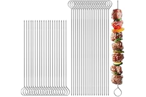 ZORVIXAL 40 Piezas Palos Pinchitos Metal,25cm Pinchos Metalicos Barbacoa,20cm Palillos Barbacoa Metal,Pinchos para Barbacoa Reutilizables,Brochetas de Acero Inoxidable para Carne,Pollo,Camarones,Frutas