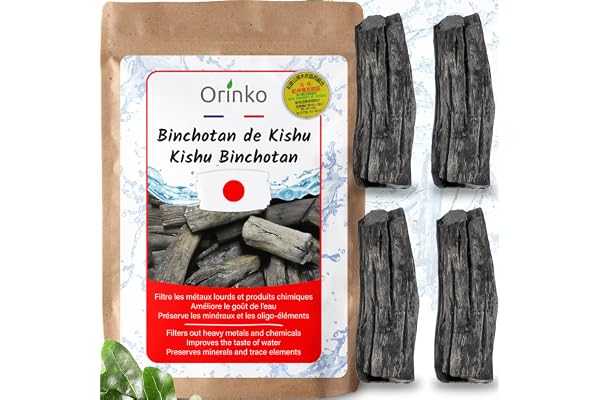 ORINKO ® Binchotan ekologiskt aktivt kol vatten x 4 - kraftfull naturlig filtrering 2,5 l/pinne - autentisk japansk ek (Kishu, Wakayama) - perfekt för karaff, fontän eller flaska - storlek M