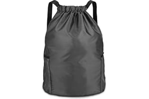 Dacitiery Unisex PE Bags - Drawstring Gym Sack with Outside Zipper, Two Side Pockets, Large Size
