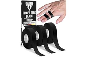 PULLUP & DIP Tape pour Doigt avec Adhésif extra Fort, 3 Rouleaux (30 m) de Tape pour l'Escalade, Tape Sportive douce pour la Peau, Tape pour la Main pour la Musculation, Basket-Ball, Handball (Noir)