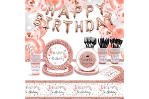 Auriton Partygeschirr Set, 180 Stück Pappteller Kindergeburtstag für 20 Gäste, Geburtstagsdeko Mädchen mit Teller Becher Strohhalme Servietten Tablecloth Messer Gabel Löffel Luftballons und Banner