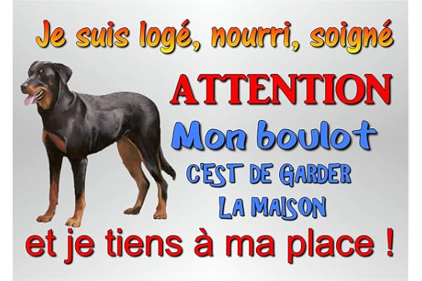 plaque attention chien beauceron en métal 29 x 20 cm env réf 51