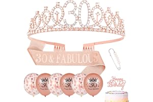 Popuppe 30. Geburtstag Schärpe und Geburtstagskrone,Rose Gold Geburtstag Schärpe Tiara Krone,Geburtstag Cupcake Topper Konfetti Luftballons Zum 30. Geburtstag Geschenke Frauen Deko (Rose Gold)