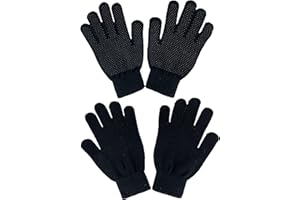 Thingimijigs 2 Pairs Adults Black Thermal Stretch Gloves with Grippers - One Size Fits All