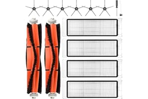 ‎NIXOOT 14 Stück Zubehörset für Xiaomi Roborock S6 / S5 Max / S5 / S6 Pure / S6 Maxv / S60 / S65 Saugroboter, Ersatzteile 2 Hauptbürste 4 HEPA Filter 6 Seitenbürste 1 Reinigungszubehör 1 Schraubendreher