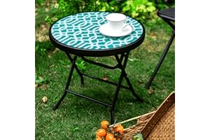 PHIVILLA Outdoor Side Tables-Foldable Patio Side Table with Tempered Glass Table Top and High-Strength Thickened Iron Pipe Bracket for Living Room,Sofa,Bedroom and Garden,1 Pack,Green