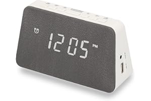 AIC - Radio Reloj Despertador Digital Portátil con Radio FM 10 emisoras, Base de Carga inalámbrica para móviles Qi, Pantalla LED, Puerto Carga USB, Batería de Respaldo, mod. WM320i Color Blanco