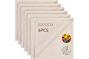 AiQInu Etamine Alimentaire 6 Pièces,50x50cm Tissu Ourlé Mousseline,Toiles filtrantes en pur coton,étamine non blanchie, réutilisables,Idéales pour filtrer Jus Fromage Thé Épices